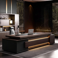 Bureau de direction moderne haut de gamme avec éclairage LED, en forme de L, avec armoire latérale de rangement, poste de travail pour manager, pour bureau d'entreprise