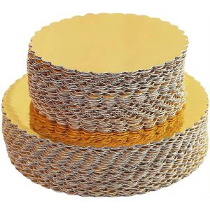 Plateaux jetables en carton ondulé laminé doré, ronds et festonnés, pour pizzas, desserts, pâtisseries et aliments - Product Image 1