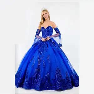 2023 New Arrival Trumpet Sleeve Lace Royal Blue Wedding Dress Ball Gown in Dresses Women Lady Elegant Wedding