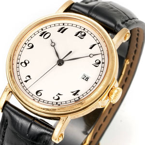 Montre mécanique de style vintage personnalisée de 5e qualité, élégante et polyvalente, avec cadran blanc, calendrier et lunette plaquée or 18 carats - Product Image 2