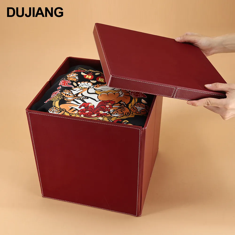 Kotak penyimpanan kulit PU portabel, wadah Organizer lipat kotak desain minimalis