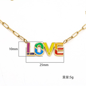 Cross-border drop oilภาษาอังกฤษLoveไทเทเนียมสร้อยคอเหล็กหญิงใหม่nicheอารมณ์ทั้งหมดการจับคู่18พันทองเรียบง่ายchoker - Product Image 1