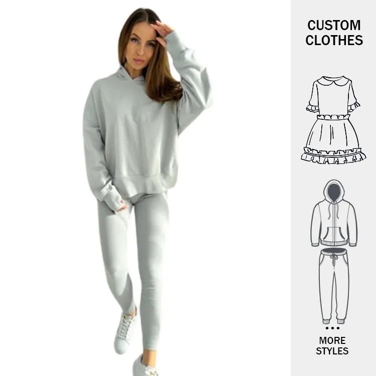 Custom 330gsm Katoenen Gym Dikte Coord 2 Stuk Vrouwen Crop Top Oversized Y 2K Hoodie Joggingbroek Joggingset