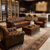 Ensemble de canapés en cuir rétro de haute qualité, 100% cuir grainé premium, canapé Chesterfield, meubles de salon de luxe