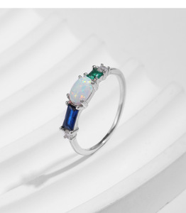 Three Stone Opal <b>Ring</b> 925 Sterling <b>Silver</b> Prong Setting <b>Emerald</b> Sapphire Diamond Women's Classic Engagement <b>Ring</b> - Product Image 4