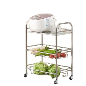 Customize 3-Layer Stainless Steel Kitchen <b>Storage</b> Rack Household Movable Stand for <b>Vegetable</b> Fruit <b>Basket</b> Metal Kitchen Trolley - Product Image 1