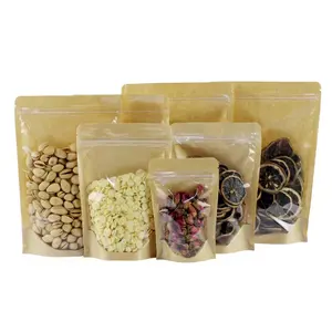 Nice Price Zipper Food Packaging Bag With Clear Window Kraft Paper Stand Up Pouch For Nuts Powder Snack