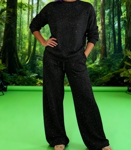 Ensemble décontracté 2 pièces pour femmes, haut à manches longues à col rond et pantalon à paillettes, tendance - Product Image 6