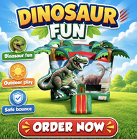 Château gonflable T-Rex de 13x14 pieds en PVC, facile à installer, pour enfants, idéal pour les fêtes d'anniversaire en plein air