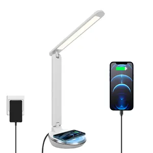 Multifunctional eye-caring Reading alarm/clock/calendar/temperature LCD display and wireless charger folding LED table desk lamp