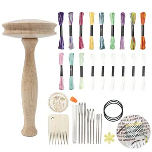 Darning Mushroom Wooden Darning Tool kit with Colorful Thread Needle Minder and Sewing Needles