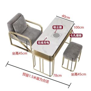 Mesa de Manicura Móvil Individual de Lujo con Cubierta Blanca y Marco Metálico Dorado, Diseño Moderno, Mesa y Sillas para Manicura - Product Image 2