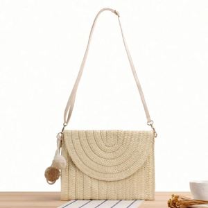 Summer Women Handmade National Portable Water Resistant USB <b>Small</b> Woven Paper Crossbody Single Shoulder Bag for Seaside Vacation - Product Image 2