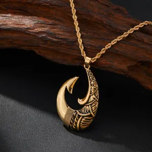 2024 Trendy hawaiian fashion jewelry gold plating zinc alloy fish hook mens luxury necklace