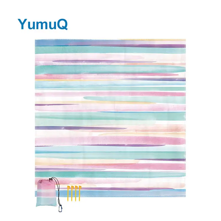 YumuQ 10 'x 9' 100% 폴리에스터 600d 옥스포드 방수 비치 피크닉 접이식 캠핑 매트 담요 모래 증거 사용자 정의 로고