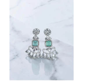 Pendientes Colgantes Geométricos de Piedra Verde Mar Plateados en Plata, Pendientes de Cristal de Lujo con Forma de Flor, Joyería para Bodas y Fiestas, Regalo - Product Image 1