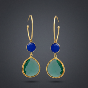 Brass Handmade Ethnic Drop <b>Earrings</b> with Gemstones Gold Plated Party Fashion - Product Image 3