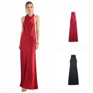 Vestido Largo Informal con Cuello Halter, Nuevo Estilo de Primavera y Otoño, Retro, Sexy, Sin Mangas, Elegante, para Mujer - Product Image 1