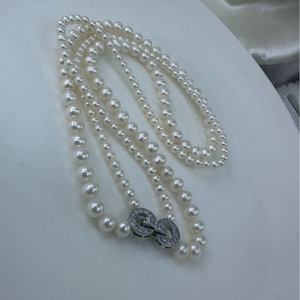 Auténtico Collar de Perlas de Agua Dulce Redondas de 3-6 mm para Mujer, Elegante y Versátil, Cadena Doble con Cadena para Clavícula - Product Image 1