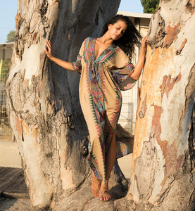 <span class=keywords><strong>Kaftan</strong></span> Beach Cover up Dress Sexy V-Back Hundiendo Cuello Media manga Side Split Mujeres Vestido de verano - Product Image 5