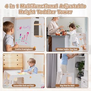 Montessori Kleinkind turm Verstellbarer Lernt urm aus Holz mit 4 Höhen Küchen helfer für 1-6 Jahre mit geschützten Seiten - Product Image 2