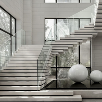 Escaliers en bois et acier personnalisés Mono Stringer Escalier flottant en verre Escalier moderne Design pour villa
