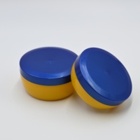 Pot cosmétique rond plat en PP de 80g 110g, pot à crème en plastique à profil bas avec couvercle bleu pour crème pour le visage, baumes