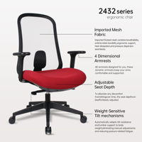Chaise de bureau personnalisée AODA, fabricant de chaises de bureau, chaises de bureau en tissu respirant, accoudoirs 4D réglables, dossier en maille inclinable automatiquement