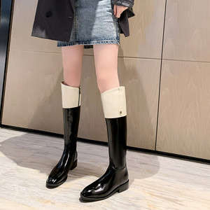Wholesale <b>Winter</b> Knee High <b>Boots</b> for Women Handmade with Butter Leather Fleece-Lined Pigskin 3cm Square Heel Side Zip Design - Product Image 2