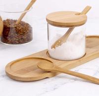 Ensemble de boîte à condiments, récipients à condiments, récipients pour assaisonnement, sel, sucre, épices, poivre, Pots à condiments avec couvercle de cuillère en bois de bambou