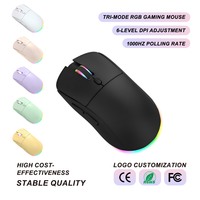 Souris de jeu sans fil rechargeable Type C 1000Hz 4800 DPI Éclairage RGB Tri-mode 2.4G Double canal Économie d'énergie 105g Vente en gros