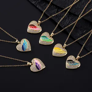 Women's personalized colorful dripping wings love pendant necklace 2023 new jewelry moon lock rhinestone necklace