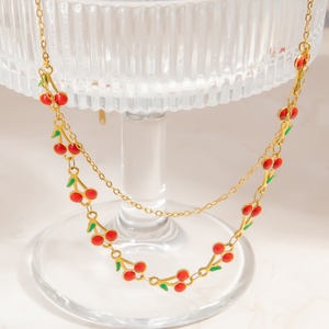 INS High-End 18K Real Gold <b>Titanium</b> Collarbone <b>Chain</b> Stainless Steel Cherry Pendant Necklace Fashionable Link <b>Chain</b> for Parties - Product Image 3