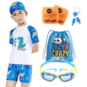 Jiehu Ensemble de maillots de bain pour enfants avec bonnet et lunettes, 7 pièces, séchage rapide, pour 5-16 ans, natation, sports nautiques, style décontracté - Product Image 5