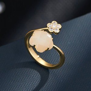 Flower Shape <b>Adjustable</b> <b>Ring</b> With Cat's Eye Stone And Diamond Pave Setting For Women Gift Jewelry - Product Image 4
