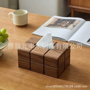 Caja de pañuelos de madera maciza de nogal negro, 50 unidades, multiusos, diseño de cubierta para almacenamiento en escritorio o sala de estar - Product Image 2