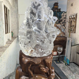 Statua Artigianale Vintage in Cristallo Scena Montagna Guanyin Decorazione Buddista Intagliata Souvenir a Forma di Buddha Marca DONG YANG - Product Image 3