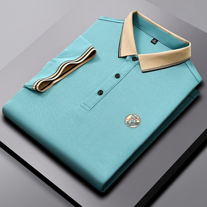 Moda de negocios diaria de verano para hombre para Polo, nueva tela de punto de manga corta transpirable, Color sólido con bordado 3D - Product Image 1