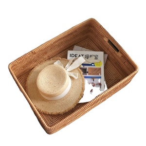 Set of 3 Handcrafted Nature Rattan Decorative Boxes Eco-friendly <strong>Wicker</strong> <strong>Storage</strong> <strong>Basket</strong> Lidded Organizer Laundry <strong>Basket</strong> - Product Image 2
