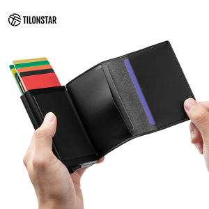 TILONSTAR TG201D Custom Travel Gift Double Aluminum Leather Card Holder <b>RFID</b> <b>Blocking</b> Business Pop up <b>Wallet</b> - Product Image 4