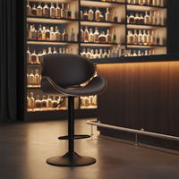 Tabourets de bar en bois courbé noyer, style Mid-Century Modern, hauteur réglable, revêtement en cuir PU noir, pivotants à 360°, pour bar à domicile ou hôtel