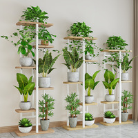 Supports de plantes d'extérieur en bois, ensemble de supports pour pots suspendus, décoration intérieure, présentoir à fleurs en métal à 5 niveaux