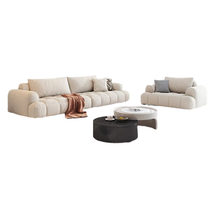 Juego de sofás de terciopelo de cordero con mechones de estilo escandinavo para <span class=keywords><strong>el</strong></span> hogar, seccional crema de 2 plazas para sala de estar pequeña, popular para <span class=keywords><strong>apartamentos</strong></span> - Product Image 3