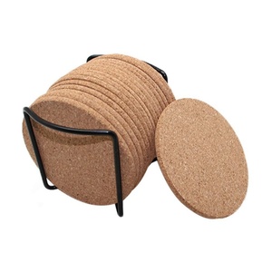 16-Piece Set Reusable Natural Cork Coasters with Holder Round Drink Cup & Saucers Plain Design for Drinks - Product Image 1