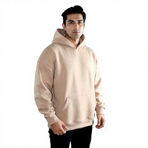 Sudadera con Capucha Beige para Hombre, Corte Regular, Color Sólido, Informal, de Felpa de Algodón, para Otoño - Product Image 1