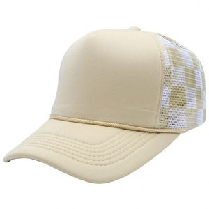 Precio de fábrica: Gorra trucker unisex de malla a cuadros con estampado deportivo 100% poliéster, transpirable, impermeable, de 5 paneles con hebilla, estilo formal y urbano. - Product Image 3