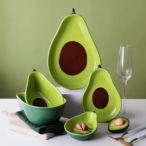 Jolies assiettes et bols en céramique en forme d'avocat, saladier kawaii