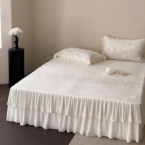 Juego de Falda de Cama Estilo Francés 150x200, Lujo Ligero, Color Sólido, Jacquard con Patrón de Cuentas de Hielo, Ropa de Cama de Verano - Product Image 1