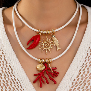 Collier pendentif coquillage corail rouge en gros pour femme, idéal pour le quotidien et la plage - Product Image 2