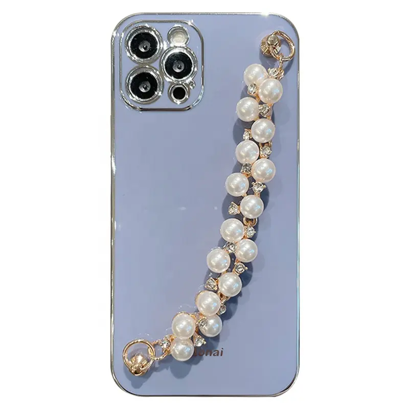 Mode luxe couverture de téléphone pour INS iphone 15 coque de téléphone Silicone tout compris iP14 promax créatif mode perle Bracelet étui